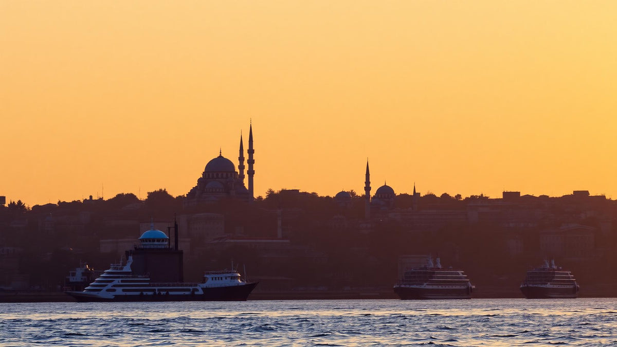 The Istanbul skyline at sunset above the Bosphorus