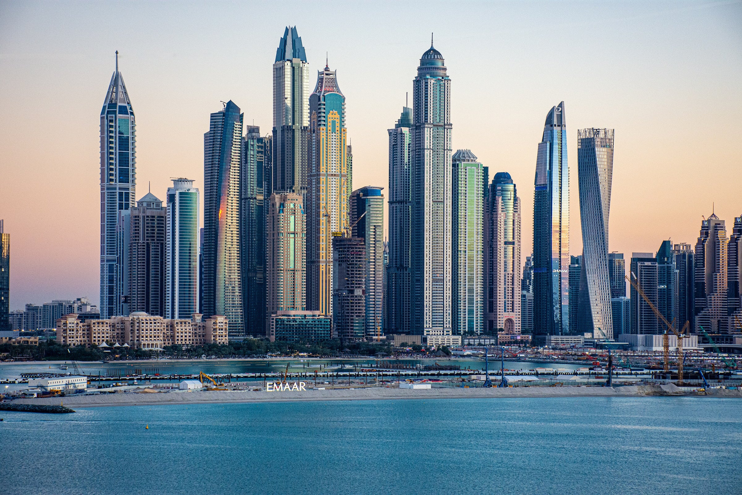 Dubai Marina skyline at dusk