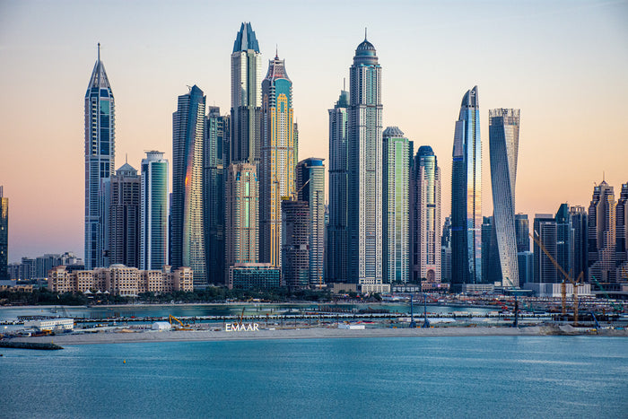 Dubai Marina skyline at dusk